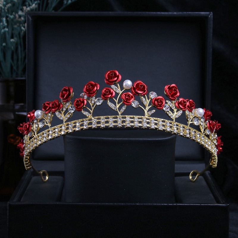 Red Rose Hair Accessories Sweet Crown Tiara Queen